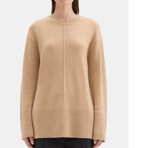 THEORY Oversized Crewneck Sweater in Wool-Cashmere Camel Size L - Picture 1 of 7
